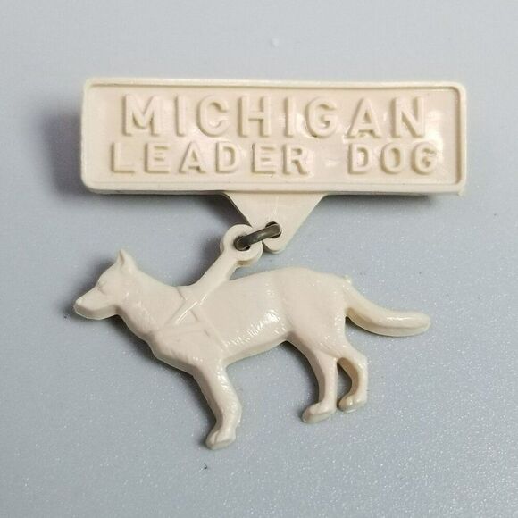 Vintage Michigan Leader Dog for Blind Service Pin Cream Plastic Brooch, Estate - Picture 5 of 6